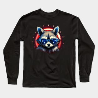 cute raccoon proudly American flaG Long Sleeve T-Shirt